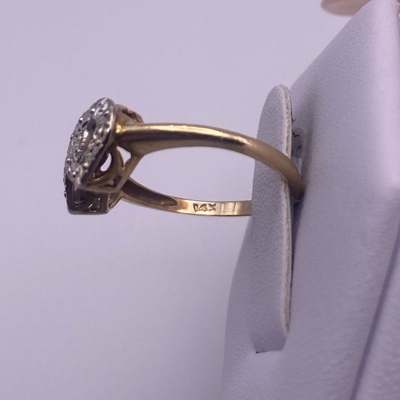 14k yellow & white gold diamond heart ring - Picture 8 of 12
